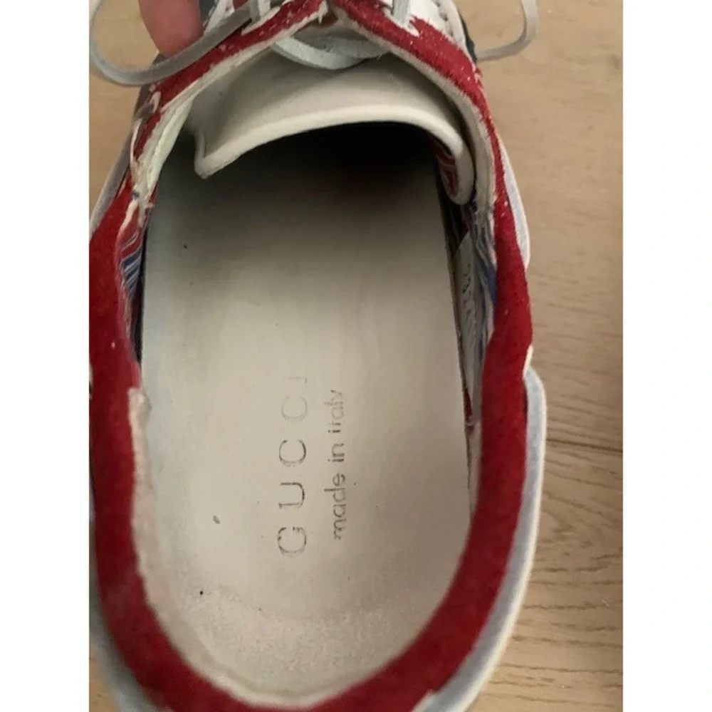Gucci Mens Boat Shoes 232417 Red White Navy Patent Leather Suede Deck Shoes 9.5
